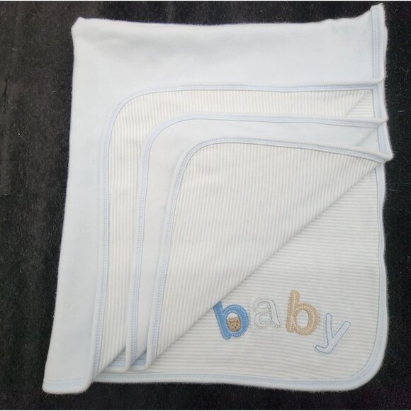 Carter's Blue Stripe Baby Blanket Double Sided 28" x 34" VTG - Picture 1 of 10